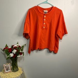 NEW Universal Thread Short Sleeve French Terry Henley in Coral Orange Size XXL